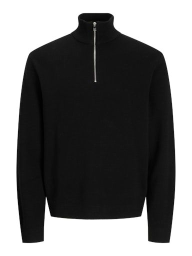 JPRBLAMILANO STITCH KNIT HALF ZIP SN L BLACK