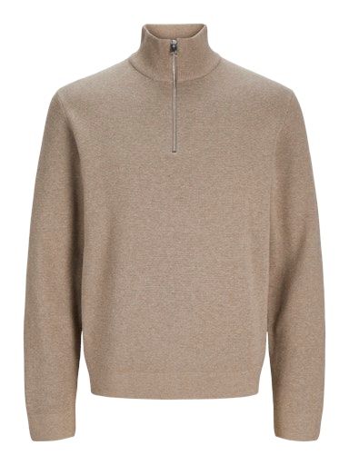 JPRBLAMILANO STITCH KNIT HALF ZIP SN M Greige-Melange