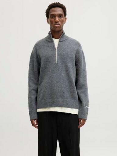 JORNORREBRO KNIT HALF ZIP SN L DARK-GREY-MELANGE