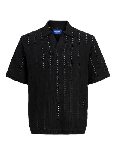 JORPAROS KNIT EASTER SS CROCHET POLO L BLACK