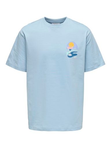 ONSPALM DAYS PRINT RLX SS TEE L Powder-Blue