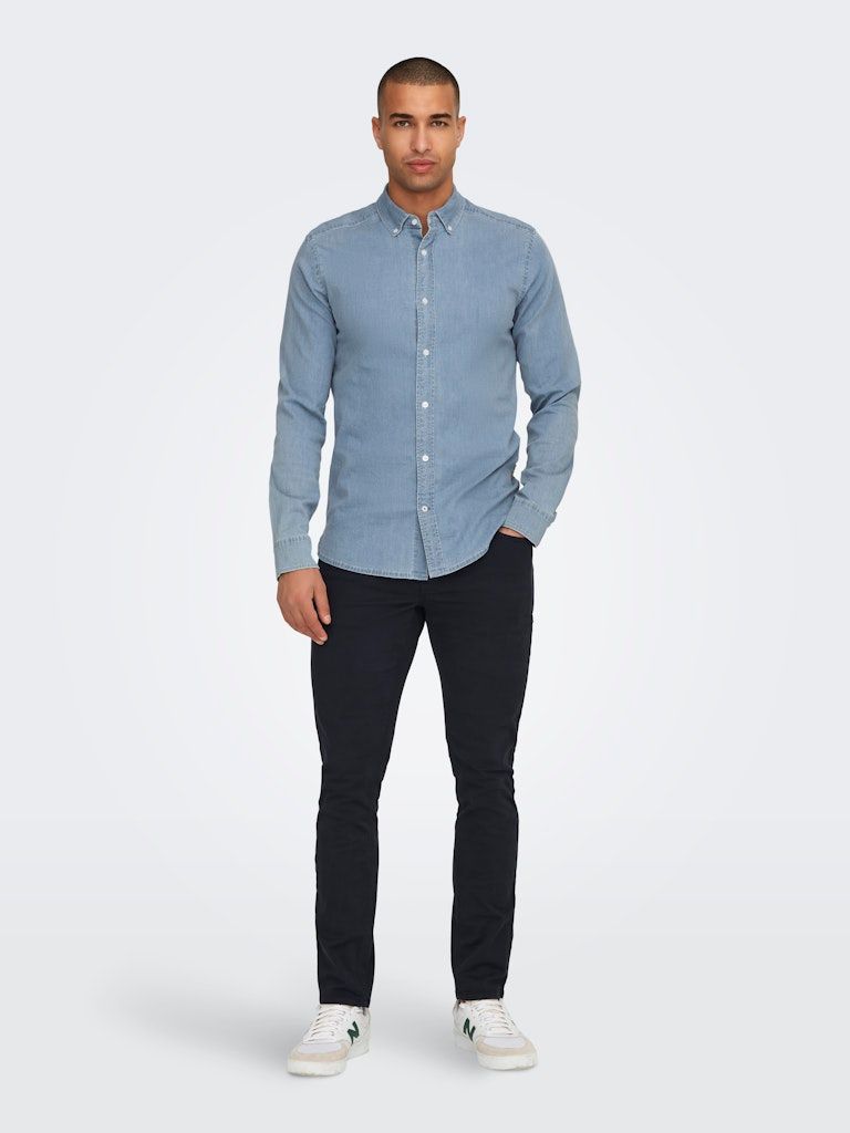 ONSCONRAD SLIM LS CHAMBRAY STRETCH SHIRT L LIGHT-BLUE-DENIM