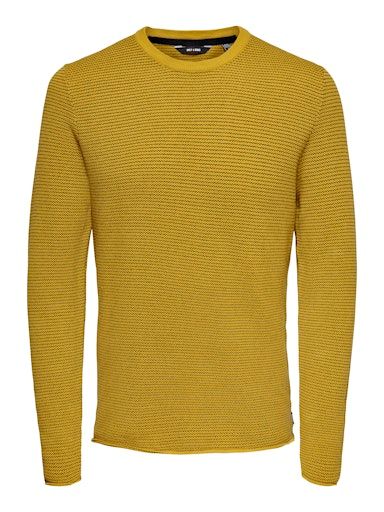 ONSNIGUEL REG 12  STRIPE CREW KNIT L HARVEST-GOLD